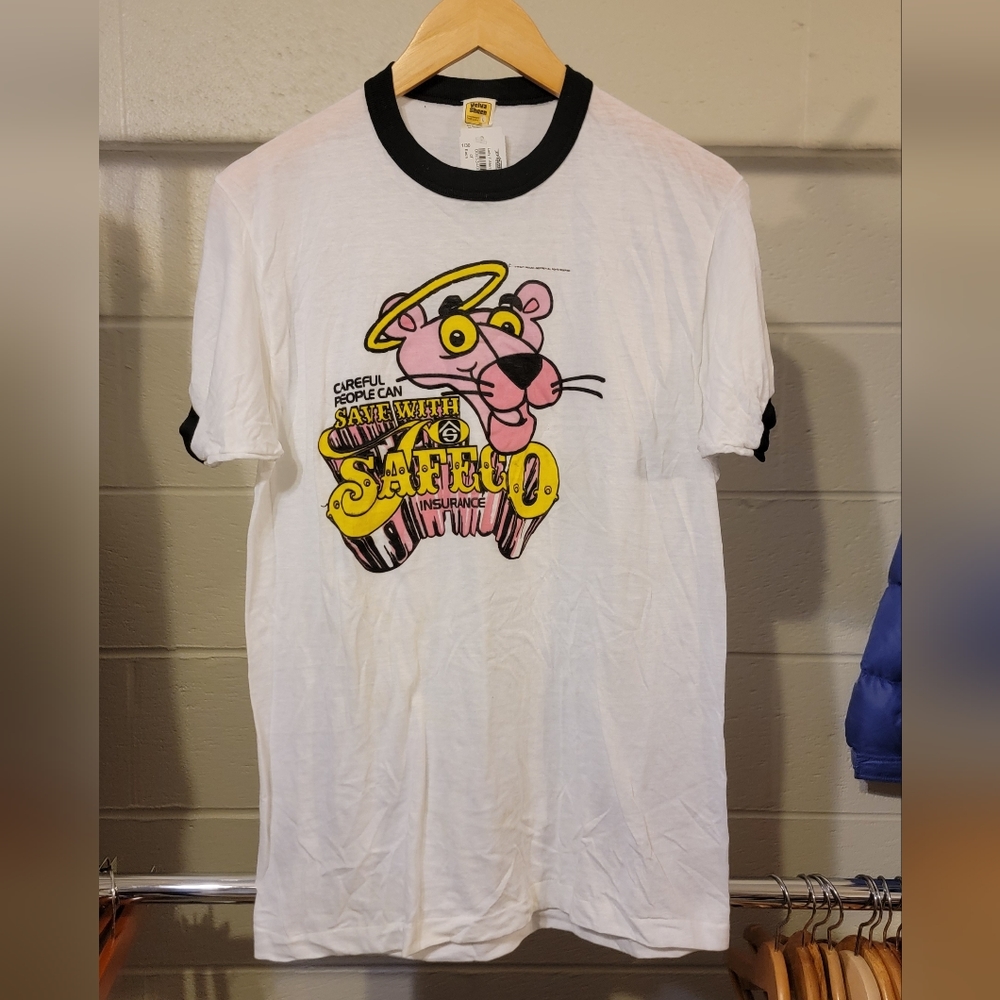 80s Pink Panther Safeco Insurance Single Stitch Ringer Vintage shirt